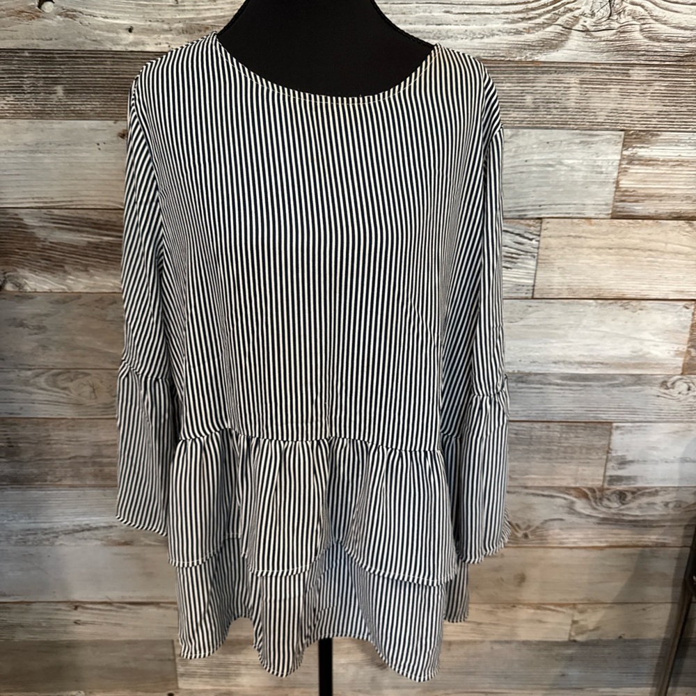 Time and Tru Navy and White Striped Blouse